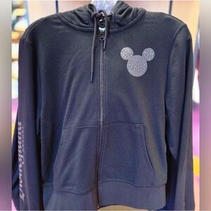 Disney Parks Disneyland Mickey Bedazzled Rhinestone Black Zip Up Hoodie Sz XL